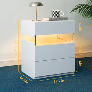 Sunvega LED Nightstand with Acrylic Board and RGB Lights 3 Drawer Bedside Table
