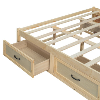 Sunvega Antique Natural Queen Size Platform Bed with 6 Spacious Storage Drawers