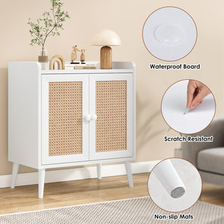 Sunvega Medieval Style Buffet Cabinet with Rattan Doors and Baffle Strip Design