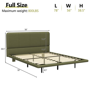 Sunvega Floating Bed Frame with Modern PU Leather Upholstery and Remote LED Lights Queen Size