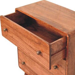 Sunvega Curved Honey Caramel Solid Wood Chest with Shiny Accent Knobs