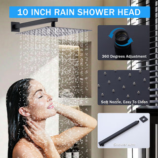 Sunvega Matte Black Wall Mount Shower System with High Pressure Rain and Handheld