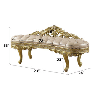 Sunvega Light Gold PU Leather Upholstered Accent Bench with Resin Details for Living Room