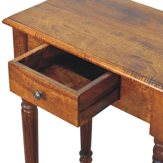Sunvega Solid Mango Wood Writing Desk with Chestnut Finish and Hand-Carved Flute Legs