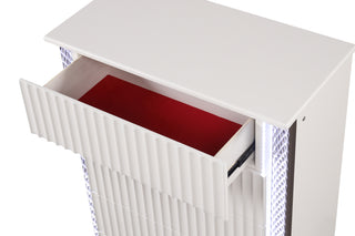 Sunvega Contemporary White 5-Drawer Chest with Diamond-Patterned LED Side Accents and Textured Fronts