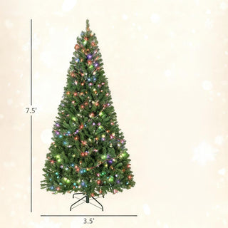 Sunvega Pencil Artificial Xmas Tree with Faux Snow Flocked Full Branch Tips Flame-retardant