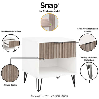 Sunvega Modern Glam Nightstand with Gold Metal Legs and Textured Drawer