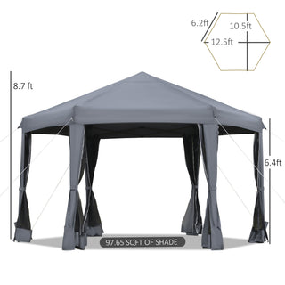 Sunvega Hexagonal Pop Up Gazebo Canopy Tent with Mesh Sidewalls for Outdoor Use