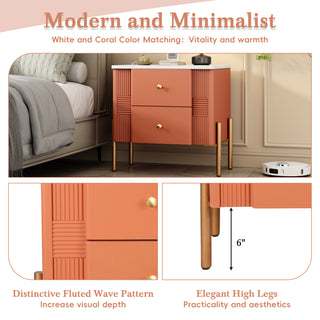 Sunvega Modern Nightstand with 2 Storage Drawers and Golden Metal Handles for Bedroom