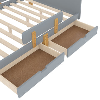 Sunvega Twin Size Solid Wood Platform Bed with Storage Drawers and Guardrail