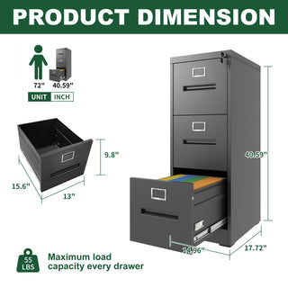 Sunvega 5 Drawer Metal Vertical File Cabinet with Lock on Wheels for Home Office