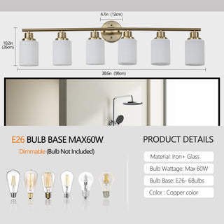 Sunvega Modern Golden Finish 6-Light Vanity Sconce with Frosted Glass Shades