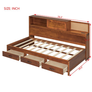 Sunvega Twin Size Wooden Daybed with 3 Storage Drawers and USB Ports