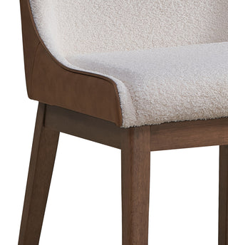 Sunvega Brown Velvet and Walnut Finish Side Chair with Boucle Upholstery for Dining Space