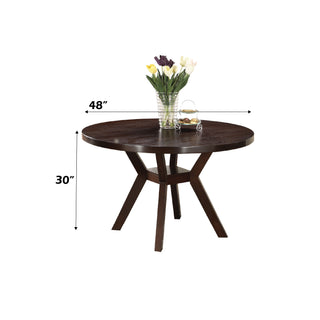 Sunvega Espresso Finish Round Dining Table with Convenient Shelf and Rubberwood Base