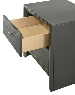 Sunvega Contemporary Gray Gun Metal Finish Two Drawer Nightstand with Round Handle Pull
