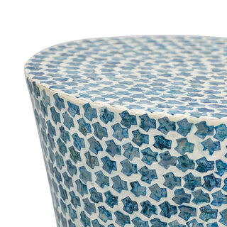 Sunvega Blue Capiz Inlay Tapered Hexagon Accent Stool for Bedrooms