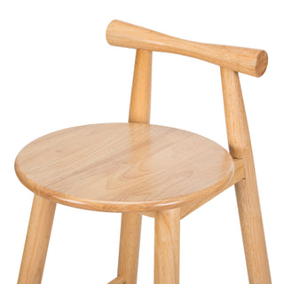 Sunvega Natural Rubberwood Barstools with Cross Bar Backrest and Stable Structure Set of 2