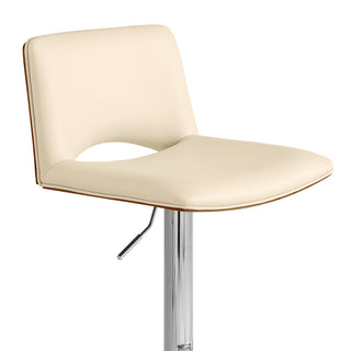 Sunvega Adjustable Swivel Cream Faux Leather Bar Stool with Walnut Back