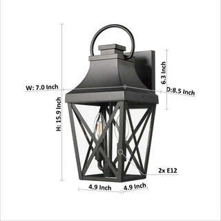 Sunvega Traditional Matte Black Outdoor Wall Sconce with Clear Glass Shade for Front Door
