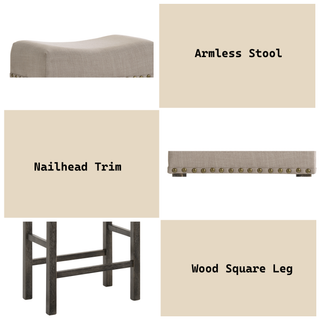 Sunvega Tan Linen & Weathered Oak Finish Counter Height Armless Stool Set of 2