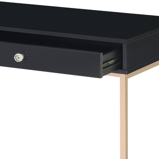 Sunvega White High Gloss Gold Finish Contemporary Vanity Desk with 2 Storage Drawers