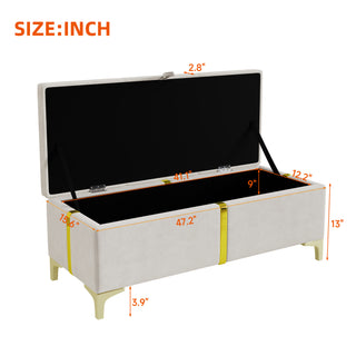 Sunvega Elegant Upholstered Storage Ottoman Bench with Metal Legs for Bedroom and Living Room