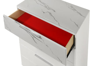 Sunvega Mist Chest White High-Gloss Lacquer Finish with Five Smooth-Glide Drawers