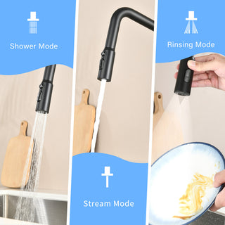 Sunvega Matte Black High Arc Pull Down Kitchen Faucet with 3 Spray Modes