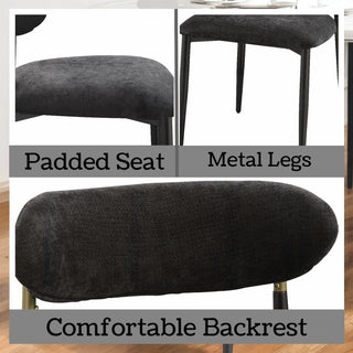 Sunvega Black Chenille Side Chair with Golden Armrests and Padded Seat Set of 2