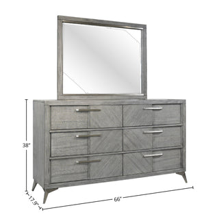Sunvega 6 Drawer Dresser in Gray with Book Matched Veneers and Custom Hardware