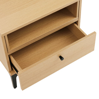 Sunvega Modern Light Oak Nightstand with Drawer and Shelf for Bedroom