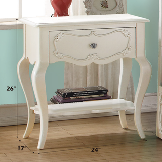 Sunvega Formal Traditional Pearl White Finish Nightstand with Drawer and Shelf