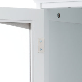 Sunvega Modern 63 Inch Tall Bathroom Storage Cabinet with Glass Doors and Two Drawers