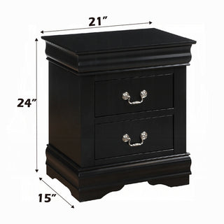 Sunvega Classic Traditional Black Finish 2-Drawers Nightstand with Metal Handle