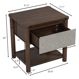 Sunvega Modern Farmhouse Nightstand with Drawer and Open Shelf for Bedroom or Living Room