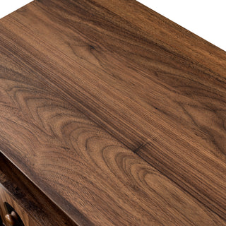 Sunvega Modern Nightstand with Charging Station, 2 Drawers and Curved Mirror Design for Bedroom