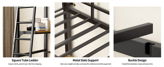Sunvega Twin Metal Loft Bed with L-Shaped Desk, Charging Station and Safety Guardrails