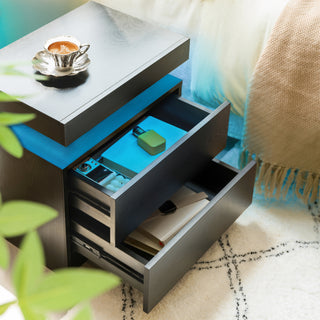 Sunvega Modern LED Nightstand with 2 Drawers Adjustable Lights for Bedroom Living Room