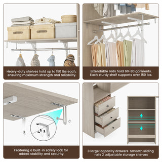 Sunvega High Capacity Wardrobe Rack with 3 Drawers, Shelves & Expandable Hanger Rods