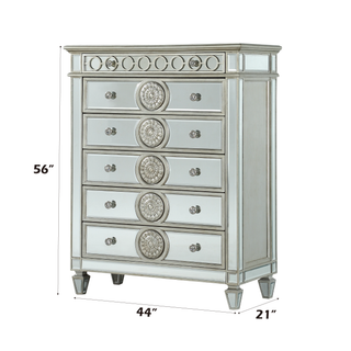Sunvega Mirrored Nightstand with Geometric Trim and Crystal Knobs for Bedroom
