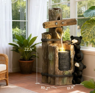 Sunvega 3-Tier Outdoor Waterfall Fountain with LED Lights and Adjustable Water Flow