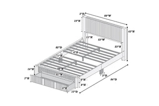 Sunvega Modern Charcoal Corduroy Upholstered Queen Size Platform Bed with Storage Drawer