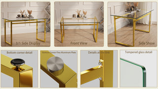 Sunvega Modern Minimalist Rectangular Glass Dining Table with Golden Chrome Metal Legs for Kitchen Dining Living Room
