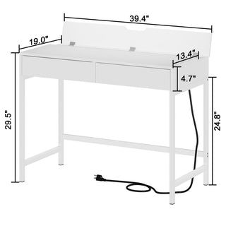 Sunvega 40-inch Modern Charging Station Desk with 2 Outlets & 2 USB Ports