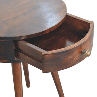 Sunvega Solid Wood Nordic California Walnut Circular Bedside Table with Drawer