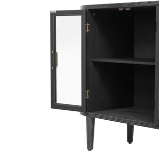Sunvega Modern Farmhouse Sideboard Cabinet with Glass Doors and Adjustable Shelves for Kitchen Dining Room