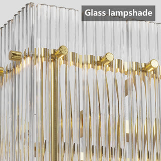 Sunvega Modern Gold Round Chandelier with Water Ripple Crystal Glass for Dining Room