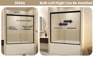 Sunvega Tempered Glass Sliding Shower Door with Aluminum Frame and Stainless Steel Handle