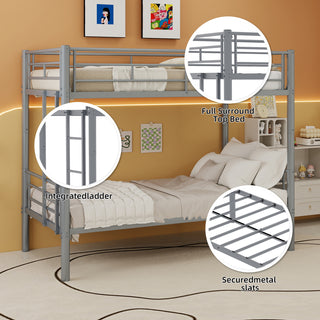 Sunvega Sturdy Metal Twin over Twin Bunk Bed with Safety Guardrail and Noise Reduced